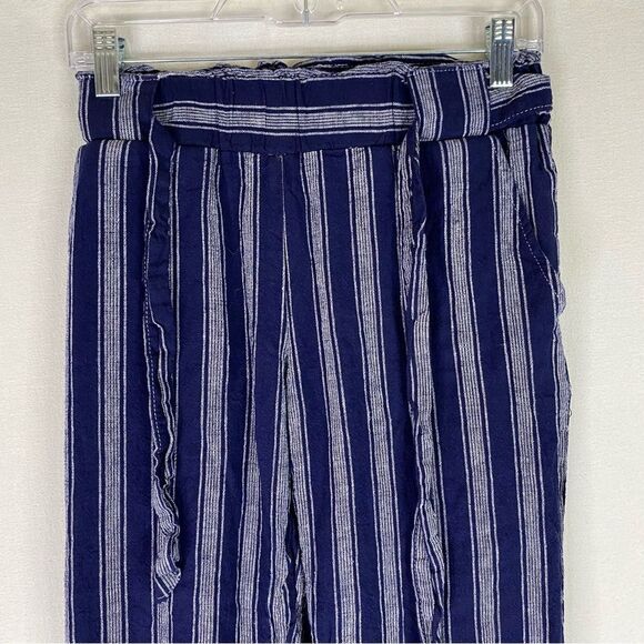 Indigo Rein Pants Women’s Blue White Linen Stripe Crop Wide Leg Boho Belted S - Picture 3 of 12